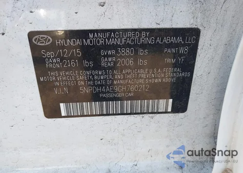 2016 Hyundai Elantra Se из США, поврежденный, VIN 5NPDH4AE9GH760212